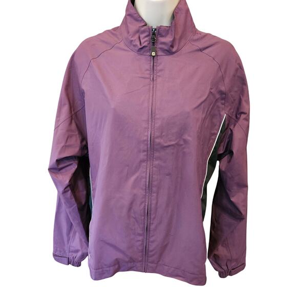 FootJoy Golf Windbreaker Full Zip Purple/Black Jacket M hidden zip pockets EUC - Picture 1 of 10